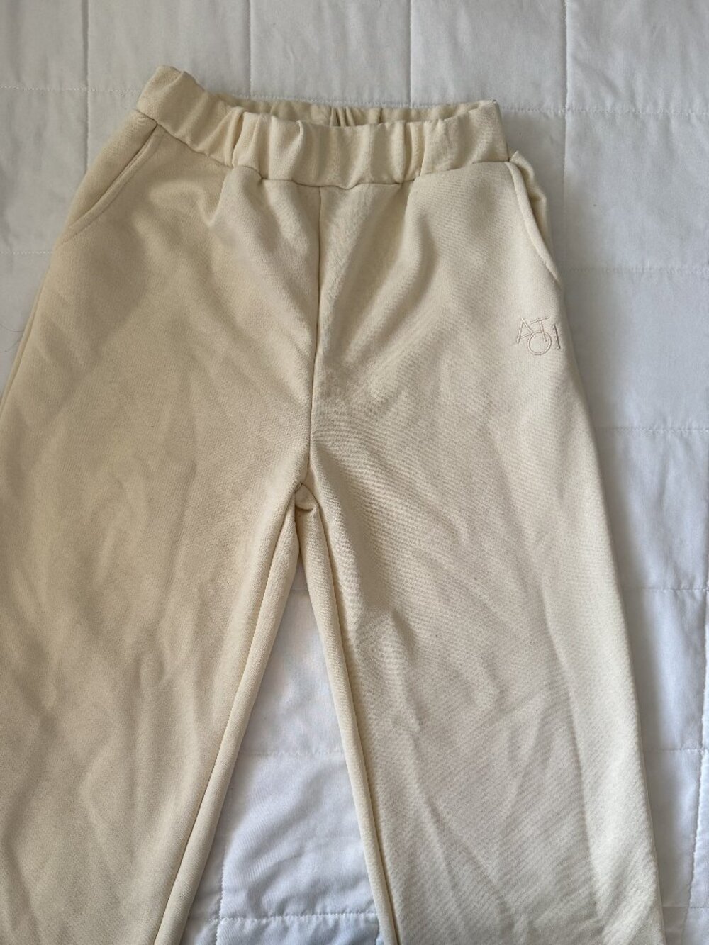 Another Tomorrow Girls Cream Jogger Pants Size 12Y AT Logo Luxury